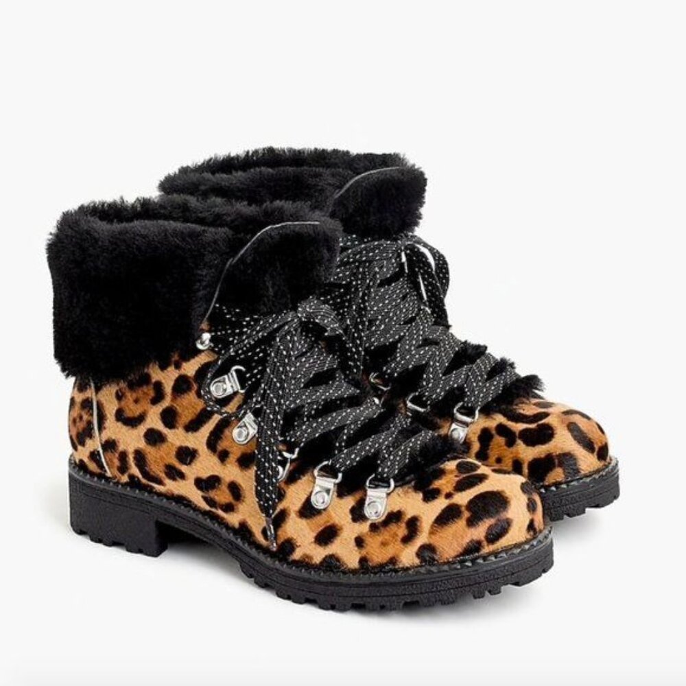 J Crew Nordic Boots in Leopard Calf Hair Size 8 NIB